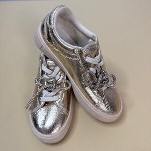 Zara Metallic Gold Rhinestone Bow Sneakers Kids Size 30 Excellent 3428/230/303